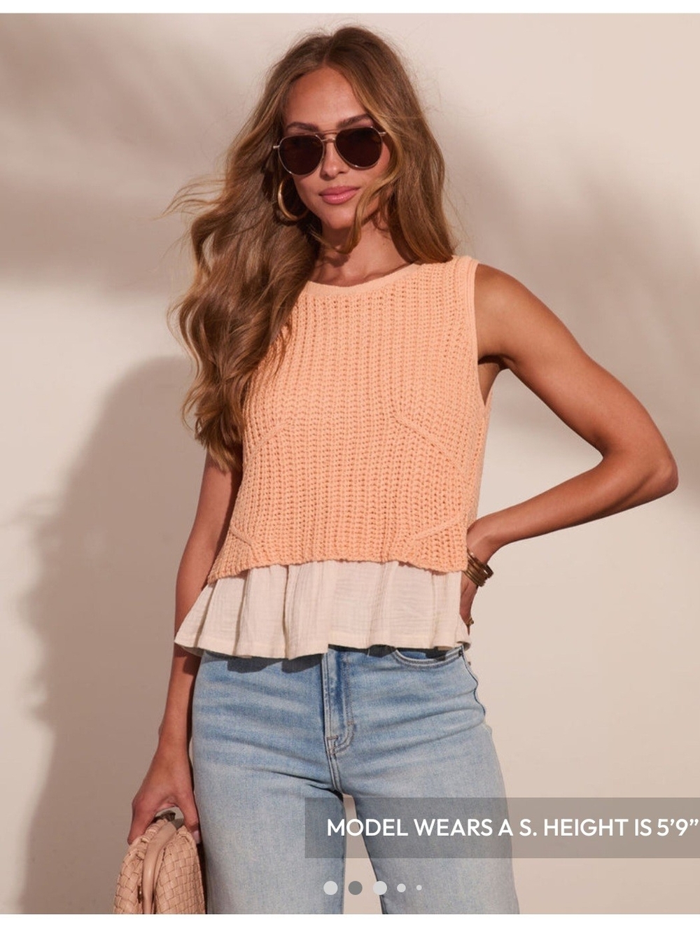 By Together Peach Knit Sleeveless Top with Cream Layered Hem